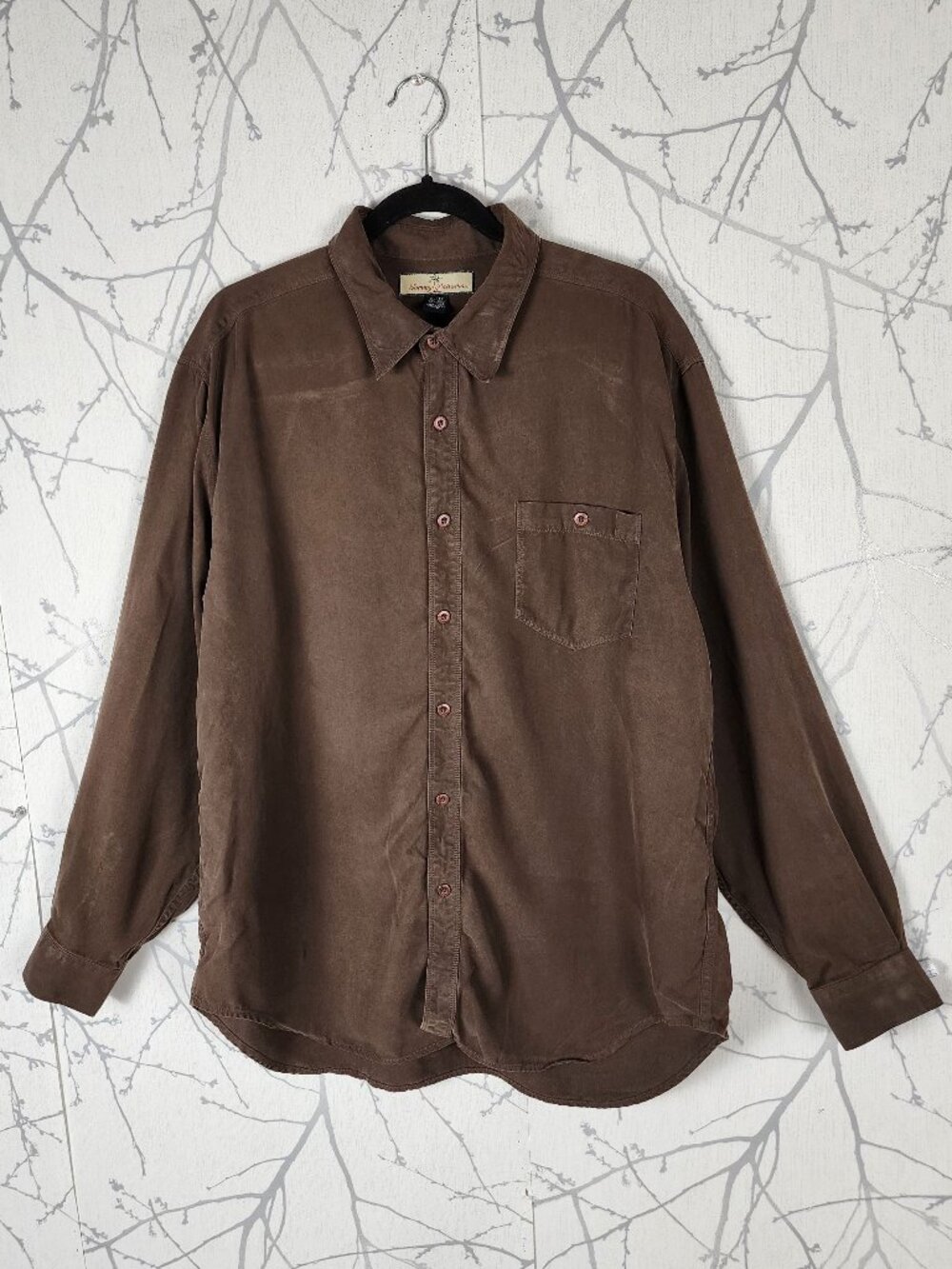Tommy Bahama Brown 100% Silk Long Sleeve Shirt